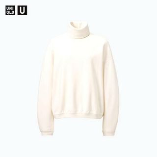 ユニクロ(UNIQLO)の【UNIQLO U】ブラッシュドジャージータートルネックTホワイトM(カットソー(長袖/七分))