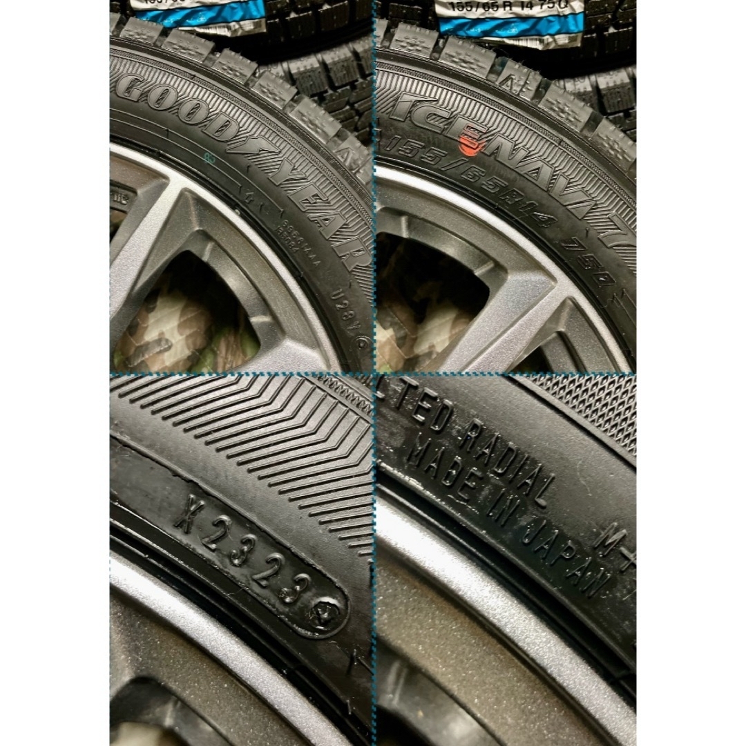 Goodyear(グッドイヤー)の㊼155/65R14 新品冬用タイヤ4本と中古美品ホイールとナット付き 自動車/バイクの自動車(タイヤ・ホイールセット)の商品写真