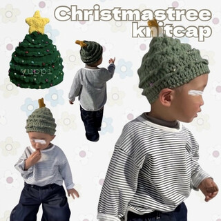 キッズ KIDS クリスマスツリー ニット帽 小物 新品未使用 緑 星 ビジュー(帽子)