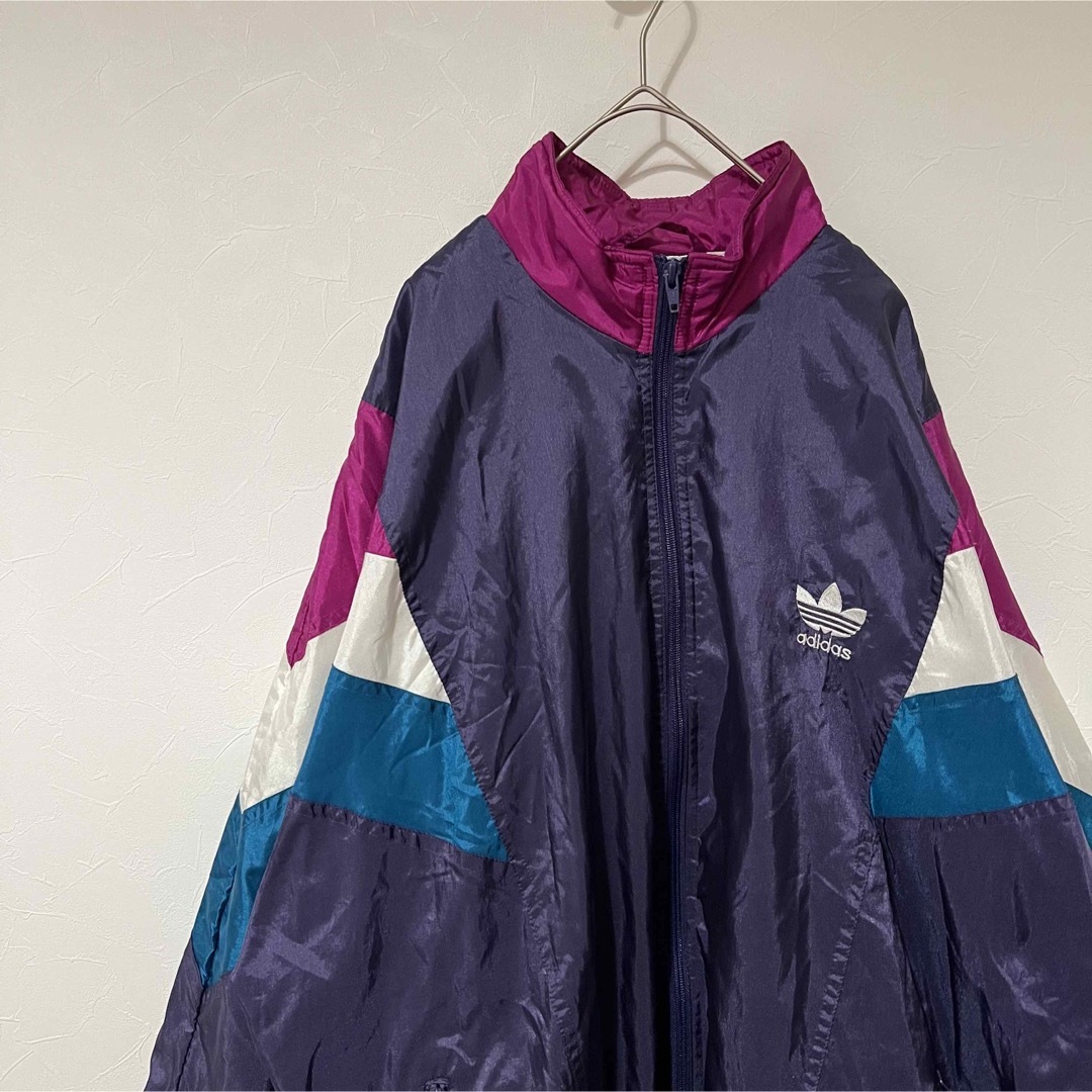 【希少】adidas 80s ナイロン トラックジャケット マルチカラー 紫