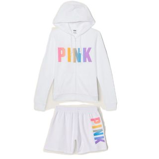 ヴィクトリアズシークレット(Victoria's Secret)のVS PINK フリースパーカー 【S】／ ショートパンツ【S】上下セット 白(その他)