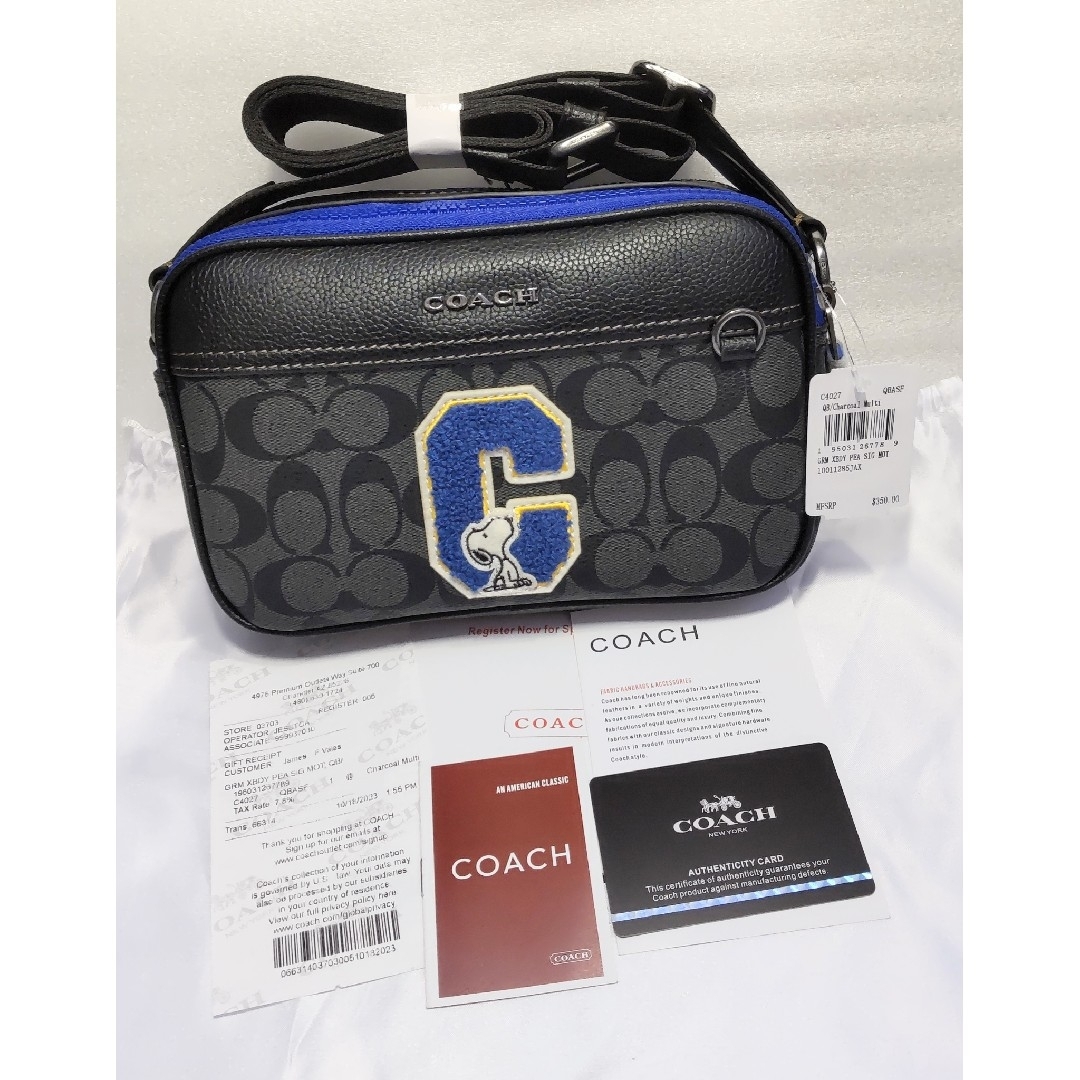 新品 未使用 COACH コーチ ショルダーバッグ スヌーピー ブラックバッグ