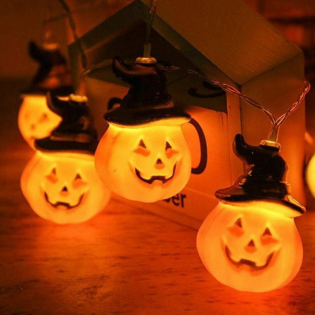 かぼちゃ ライト ハロウィン 電池式 装飾 LED ガーランド パンプキン インテリア/住まい/日用品のライト/照明/LED(その他)の商品写真
