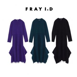 フレイアイディー(FRAY I.D)のFRAY I.D    美品　ウールカシミヤAラインワンピース　　ブラック　黒(ひざ丈ワンピース)