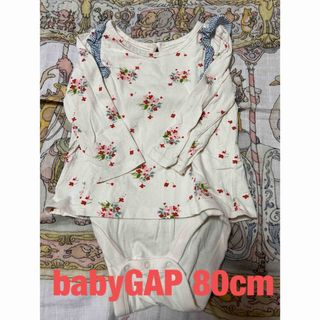 ベビーギャップ(babyGAP)のbabyGAP 花柄×チェックロンパース ロンT風 長袖 80cm(ロンパース)