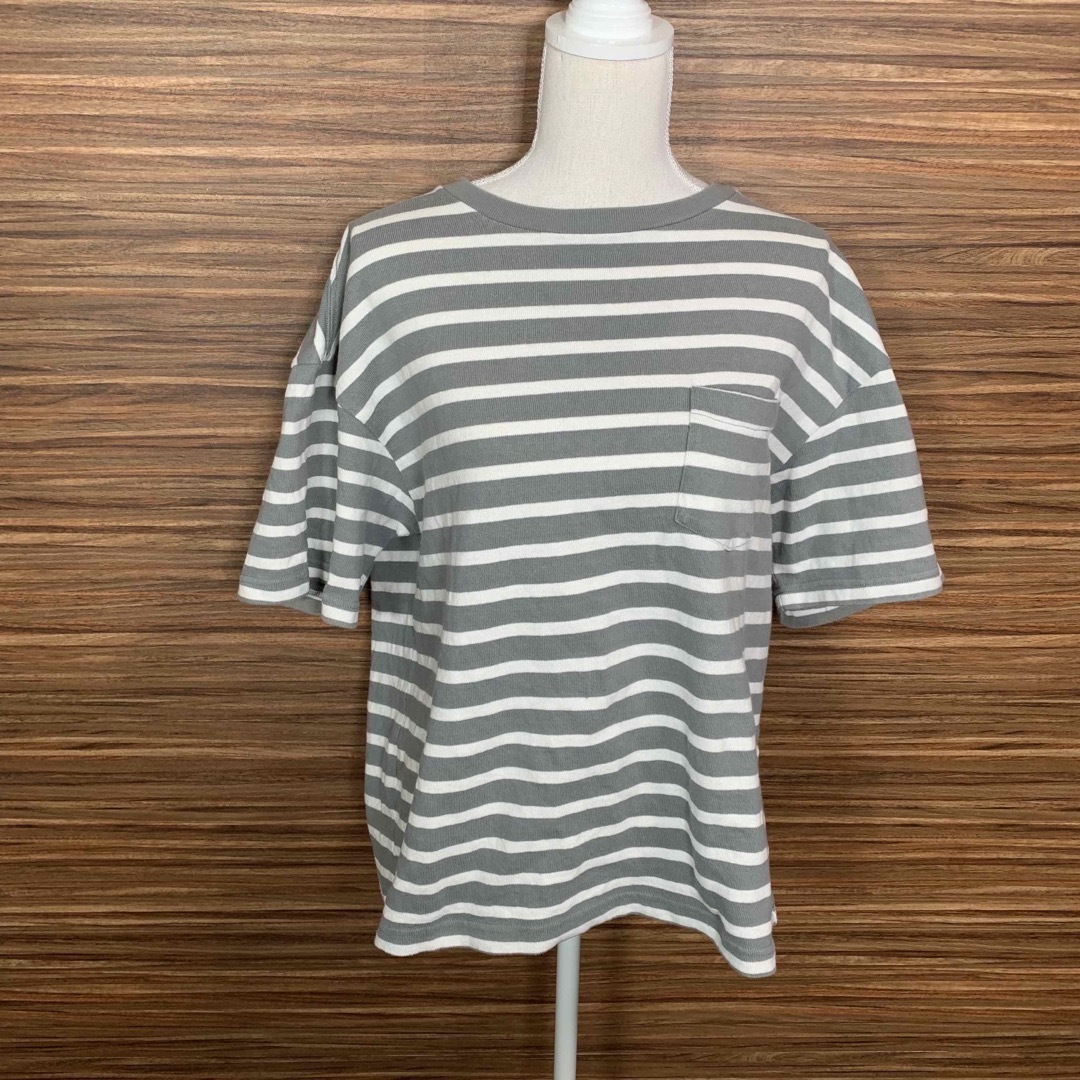 MACOBER マコバ Tシャツ Mサイズ 灰色 グレー ボーダー 半袖 メンズのトップス(Tシャツ/カットソー(半袖/袖なし))の商品写真