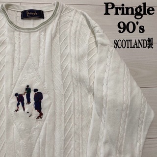プリングル(Pringle)の90s Pringle SCOTLAND製　コットン　セーター　ニット　Mサイズ(ニット/セーター)