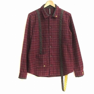 フラボア(FRAPBOIS)のフラボア シャツジャケット チェック ドット 長袖 てんとう虫刺繍 赤系 2(シャツ)