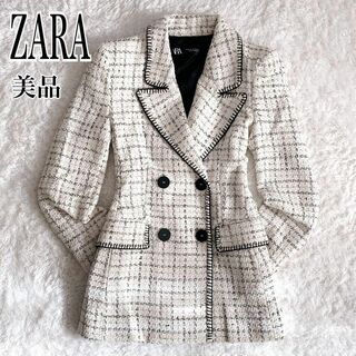 ザラ(ZARA)の最終値下美品 ZARA ザラ ツイード ジャケット ホワイト ブラック チェック(テーラードジャケット)