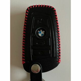 BMW Fシリーズ X3 X4 牛革 ジャストフィット キーケース 黒色縫糸赤2(車内アクセサリ)