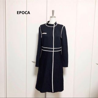 エポカ(EPOCA)の美品　EPOCA エポカ　ニット　パイピング　ロング　ワンピース　コート　40(ロングワンピース/マキシワンピース)