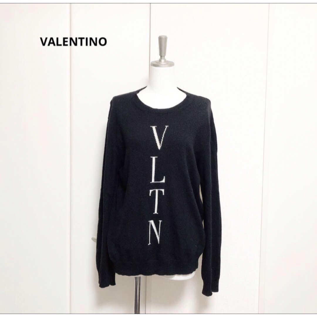 ニット/セーターレア　VALENTINO ヴァレンティノ　カシミヤ　ロゴ　ニット　ブラック　M