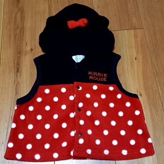 ディズニー(Disney)のミニーちゃん　フード付きフリースベスト　耳付き　60-70cm(ジャケット/上着)