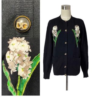 ドルチェアンドガッバーナ(DOLCE&GABBANA)のDOLCE&GABBANA きらきらDGボタンお花シルク装飾カシミアカーディガン(カーディガン)