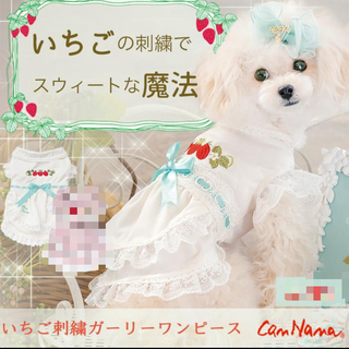 キャンナナ(CanNana)のCan Nana きゃんナナ 新品タグ付き　いちご刺繍ガーリーワンピースS(犬)