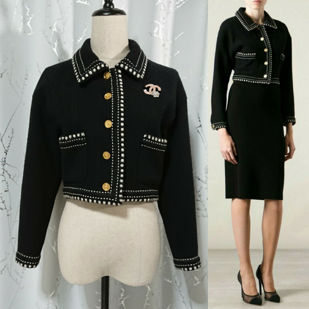 CHANEL - シャネル クロップド ジャケット❤️ロゴボタン CHANEL - シャネル クロップド ジャケット❤️ロゴボタン