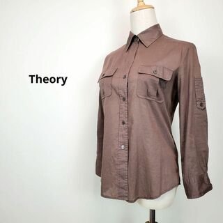 セオリー(theory)のTheory ロールアップシャツ 焦茶色 2size 左右胸ポケット(シャツ/ブラウス(長袖/七分))