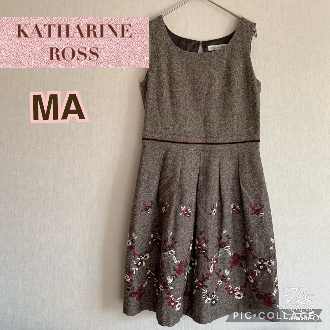 KATHARINE ROSS(キャサリンロス)のキャサリンロス M レディース ワンピース 花柄 刺繍 茶 重ね着 可愛い レディースのワンピース(ひざ丈ワンピース)の商品写真