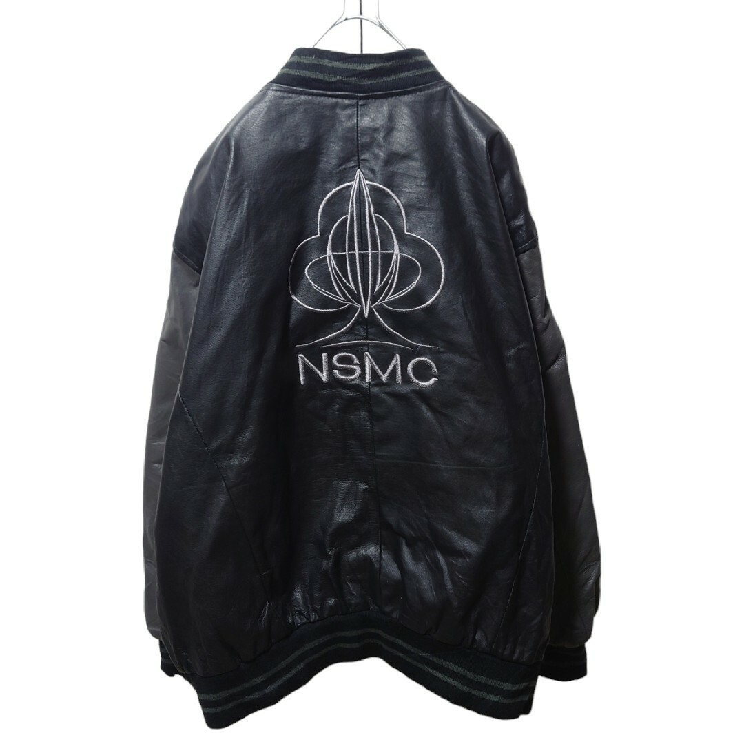 NSMC】希少 本革 ロゴ刺繍 中綿入り オールレザースタジャン S NSMC】希少 本革 ロゴ刺繍 中綿入り オールレザースタジャン S