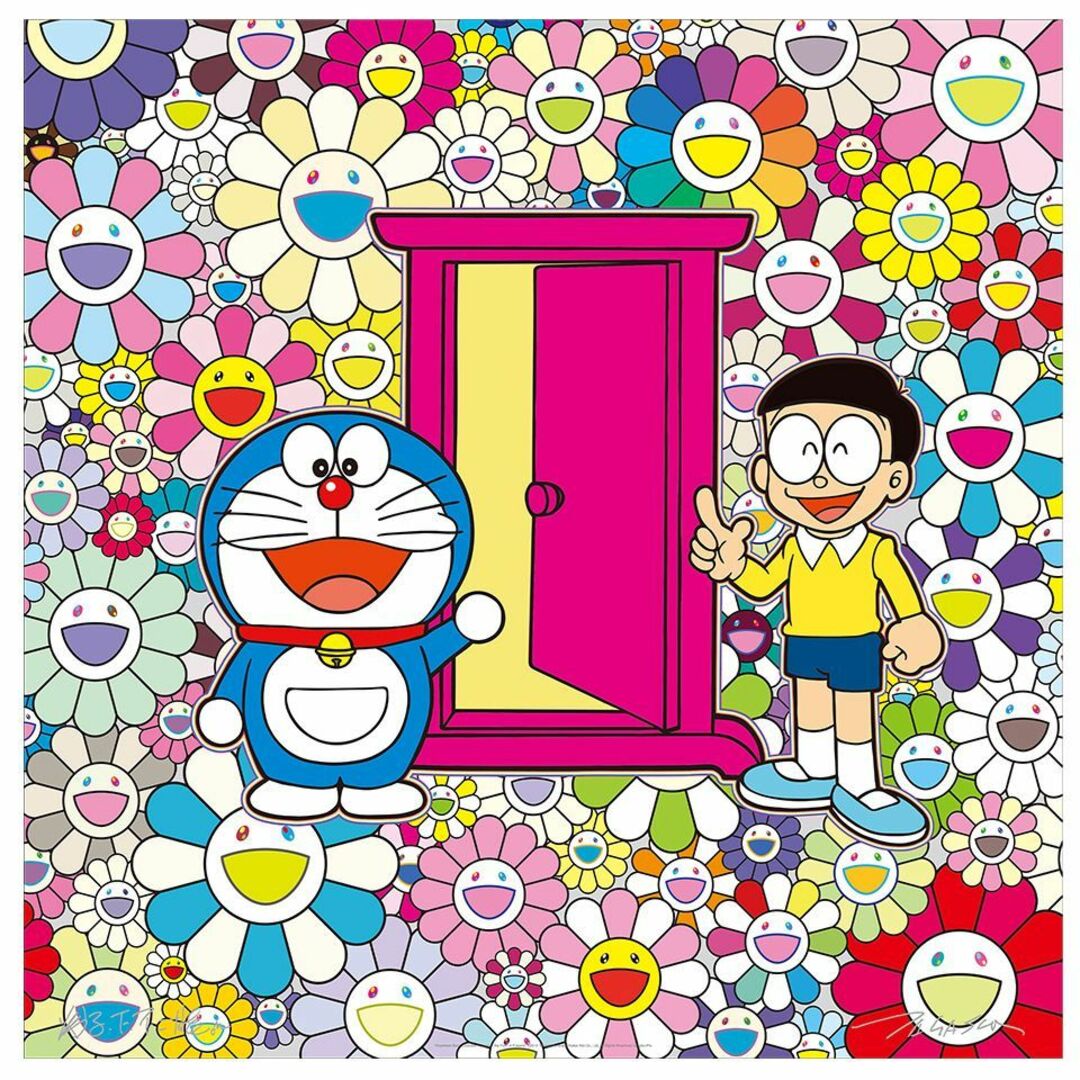 村上隆 ドラえもん 版画 ED300 お花畑の中の「どこでもドア」美術品/アンティーク