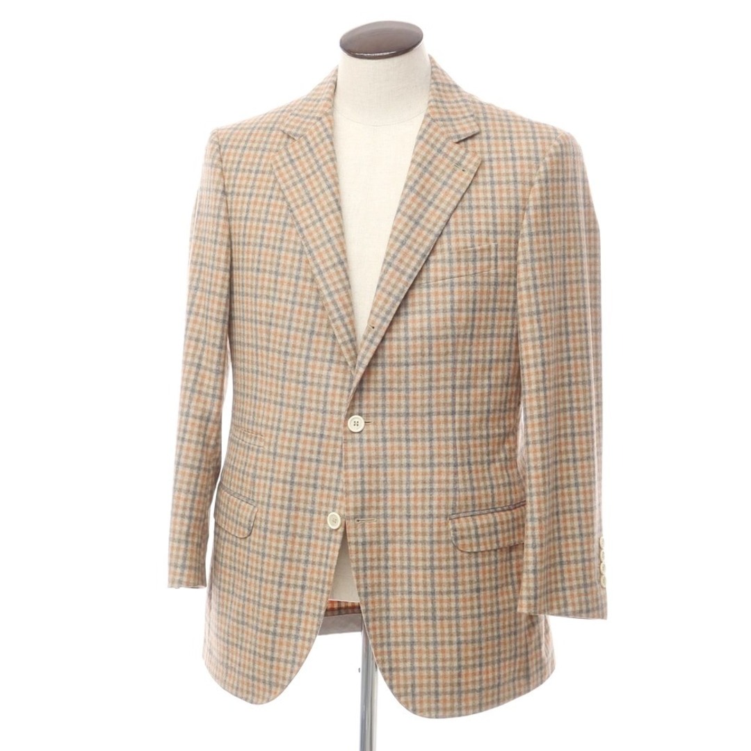 BRUNELLO CUCINELLI(ブルネロクチネリ)の【中古】ブルネロクチネリ Brunello Cucinelli ウールカシミヤ チェック ジャケット ベージュxコーラル系【サイズ50】【メンズ】 メンズのジャケット/アウター(テーラードジャケット)の商品写真