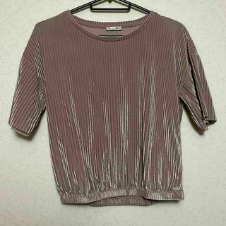 ザラ(ZARA)の【美品】ZARA ベロア　トップス　縦ボーダー　 Sサイズ　レディース　ピンク(Tシャツ(半袖/袖なし))