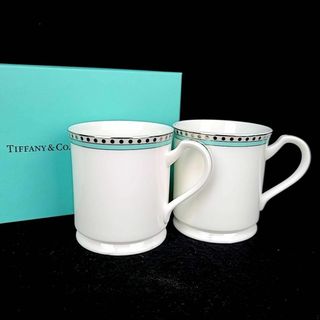 ティファニー(Tiffany & Co.)の□未使用 ◆ ティファニー プラチナブルーバンド マグカップ ペア 箱つき(食器)