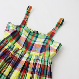 2023年 ケイトスペード kate spade new york coastal plaid Tiered Mini Dress チェックティアードキャミワンピース L/黄【2400013643269】(その他)