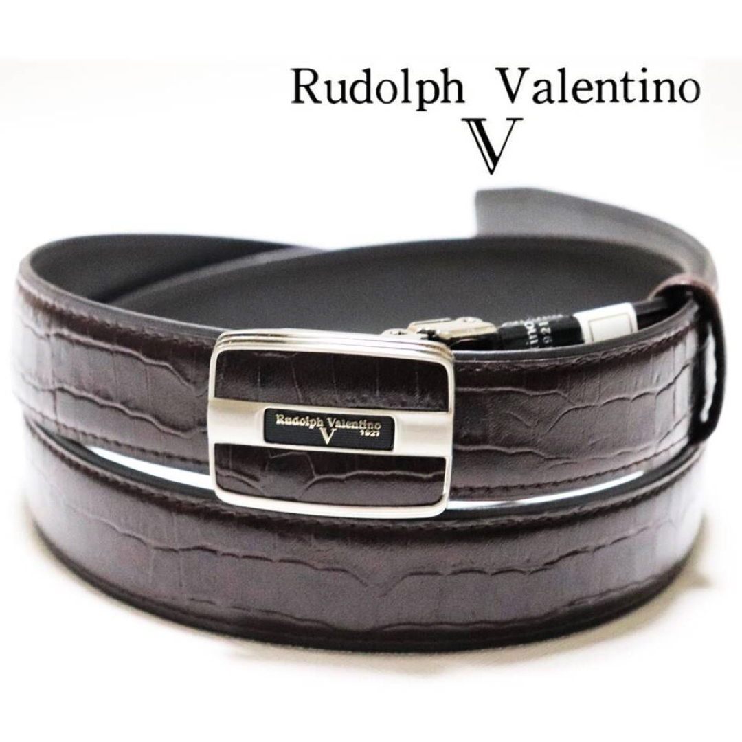 Rudolph Valentino(ルドルフヴァレンチノ)の《ルドルフヴァレンチノ》新品 クロコ型押し スライド式 レザーベルト 117cm メンズのファッション小物(ベルト)の商品写真