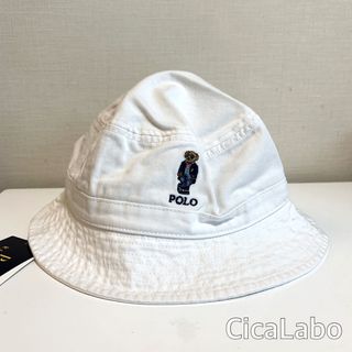 ラルフローレン(Ralph Lauren)の【新品】ラルフローレン ポロベア バケットハット ホワイト 4-7(帽子)