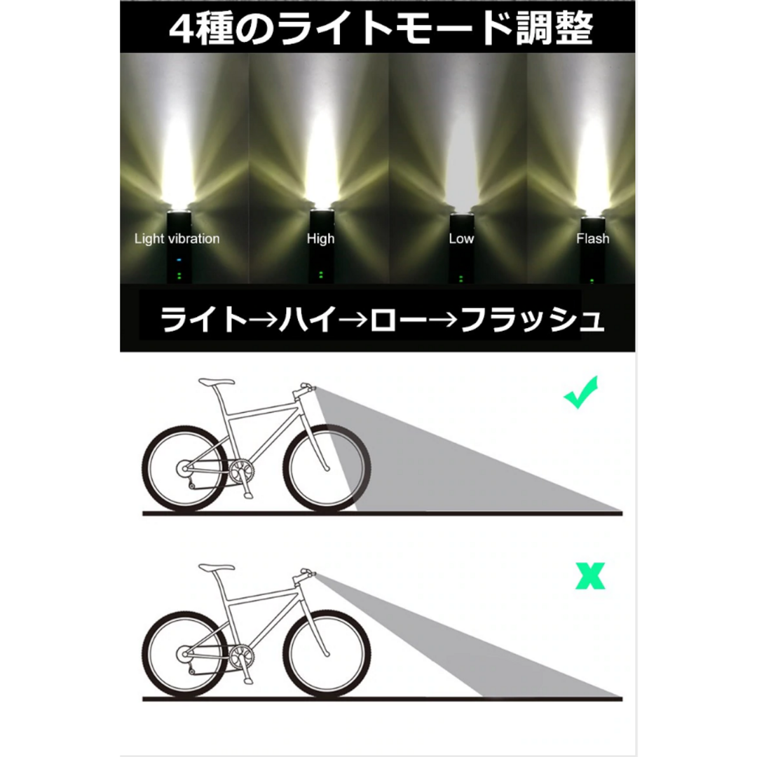 自動点灯 自転車 ライト led usb 充電式 電池残量表示防水 スポーツ/アウトドアの自転車(その他)の商品写真