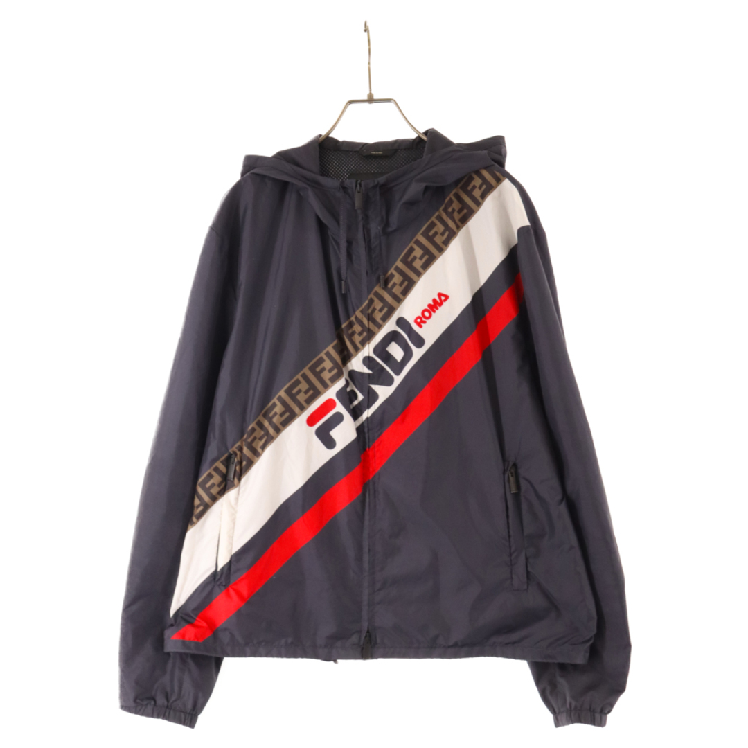 505センチ袖丈FENDI フェンディ ×FILA ロゴプリントジップアップウインドブレーカー ナイロンジャケット FW0832A601 ブラック