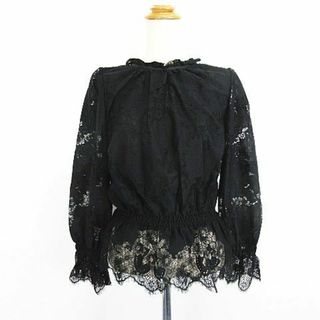 アクシーズファム(axes femme)のアクシーズファム ブラウス 長袖 プルオーバー ペプラム レース M ブラック(シャツ/ブラウス(長袖/七分))