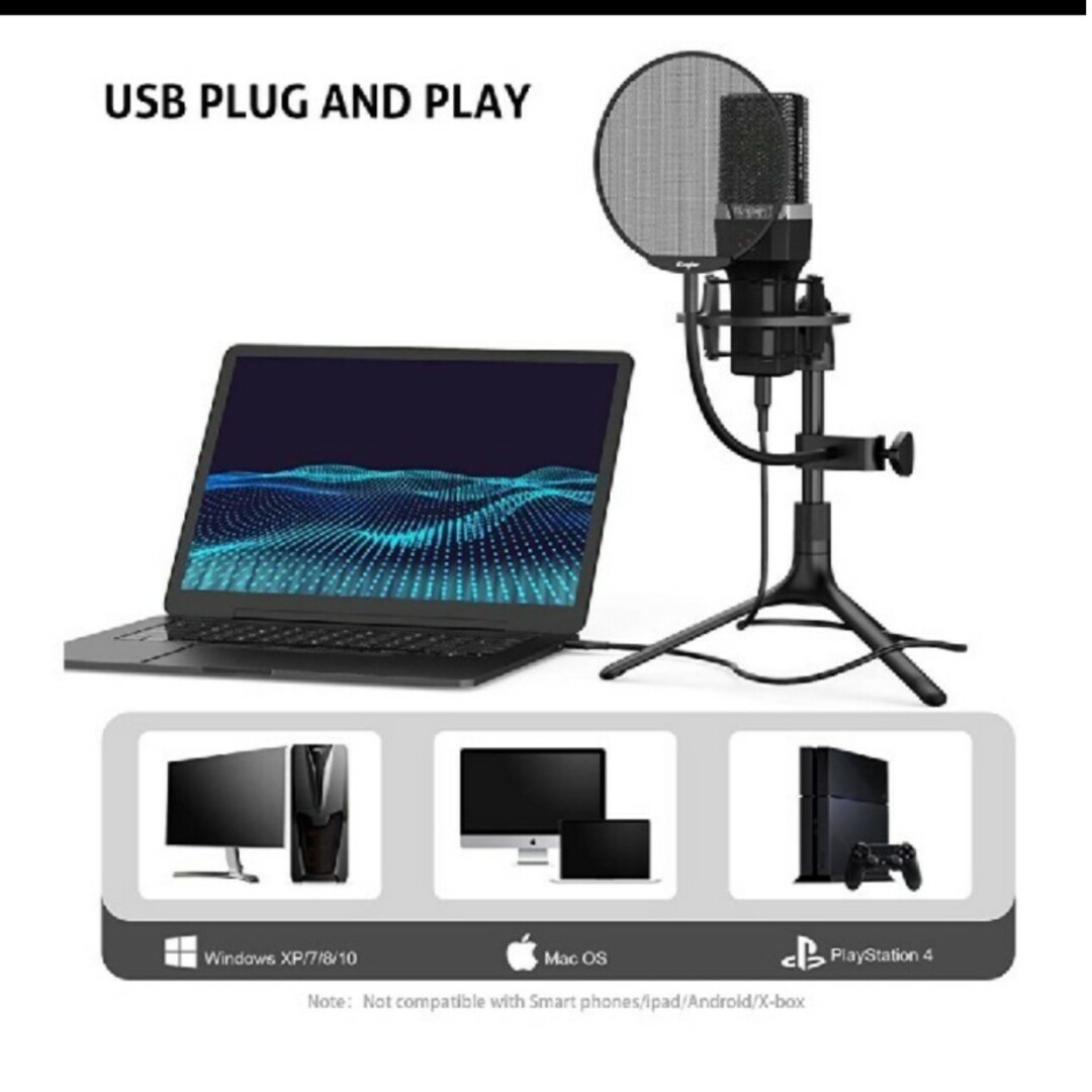 Kungber USBコンデンサーマイク MICPRO KT01 楽器のレコーディング/PA機器(マイク)の商品写真
