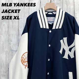 メジャーリーグベースボール(MLB)のアメリカ古着MLB ニューヨークヤンキース刺繍ロゴスタジャン　サイズXLゆるだぼ(スタジャン)