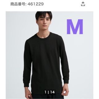 ユニクロ(UNIQLO)の新品　ユニクロ　ヒートテックコットン　クルーネックT ブラック　九分袖　黒　M(Tシャツ/カットソー(七分/長袖))