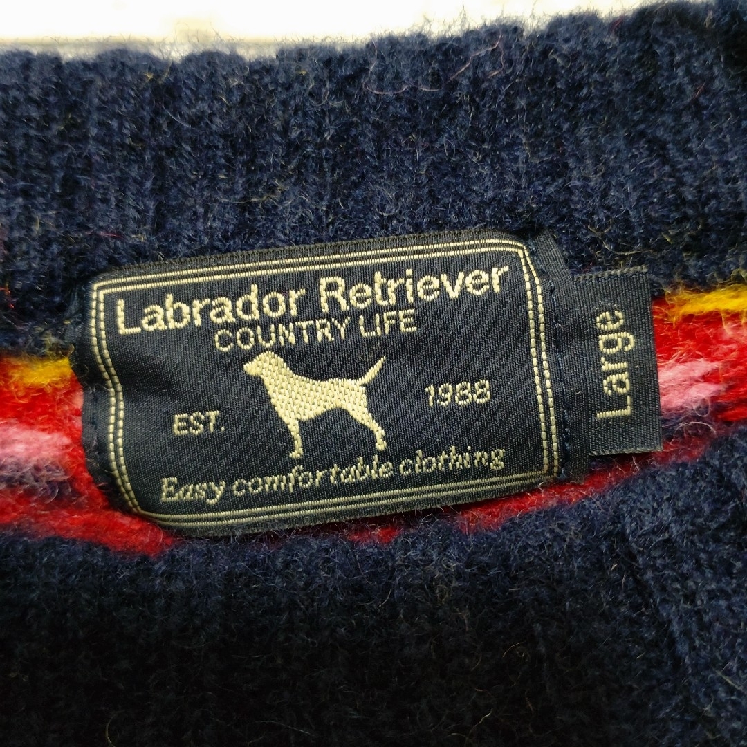 Labrador Retriever(ラブラドールリトリーバー)の【希少】90s ラブラドール レトリバー ノルディック セーター L 総柄 古着 メンズのトップス(ニット/セーター)の商品写真