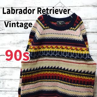 ラブラドールリトリーバー(Labrador Retriever)の【希少】90s ラブラドール レトリバー ノルディック セーター L 総柄 古着(ニット/セーター)