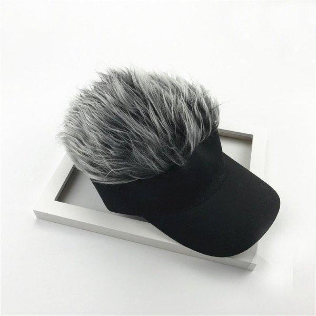 ゴルフや釣りに♪ サンバイザー ヘアー ウイッグ グレー 301Y② メンズの帽子(サンバイザー)の商品写真