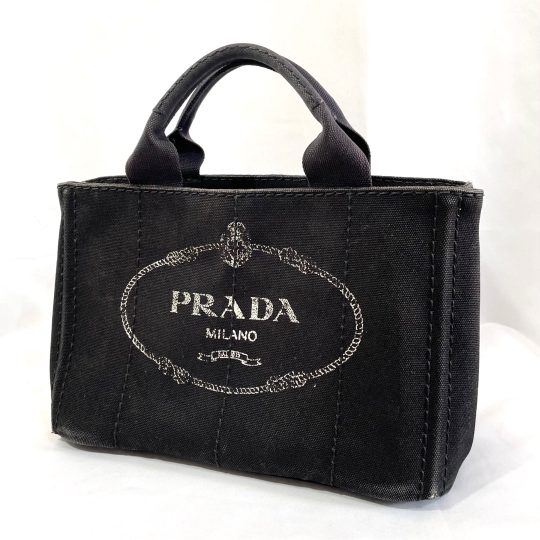 約19cmヨコ美品 正規品 PRADA プラダ カナパ ハンドバッグ キャンバス 黒 ブラック