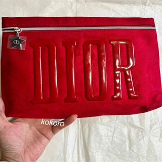 ディオール(Dior)のディオール ビッグポーチ クラッチ レッド スエード ノベルティ 赤 箱なし(ポーチ)