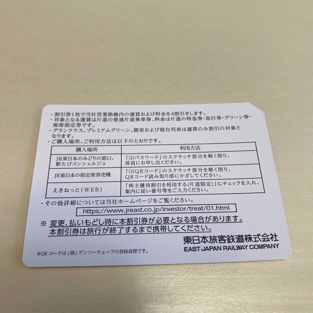 JR(ジェイアール)のJR東日本株主優待券　1枚 チケットの優待券/割引券(その他)の商品写真