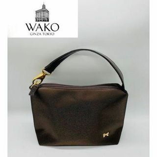 【WAKO】ワコウ 美品 ナイロンハンドバッグ リボンロゴ ブラウン(ハンドバッグ)