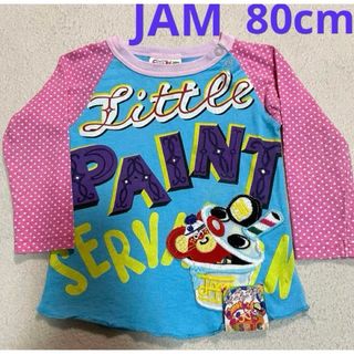 JAM ビッグワッペンロングTシャツ　プリントロンT  ブルー／ピンク80cm