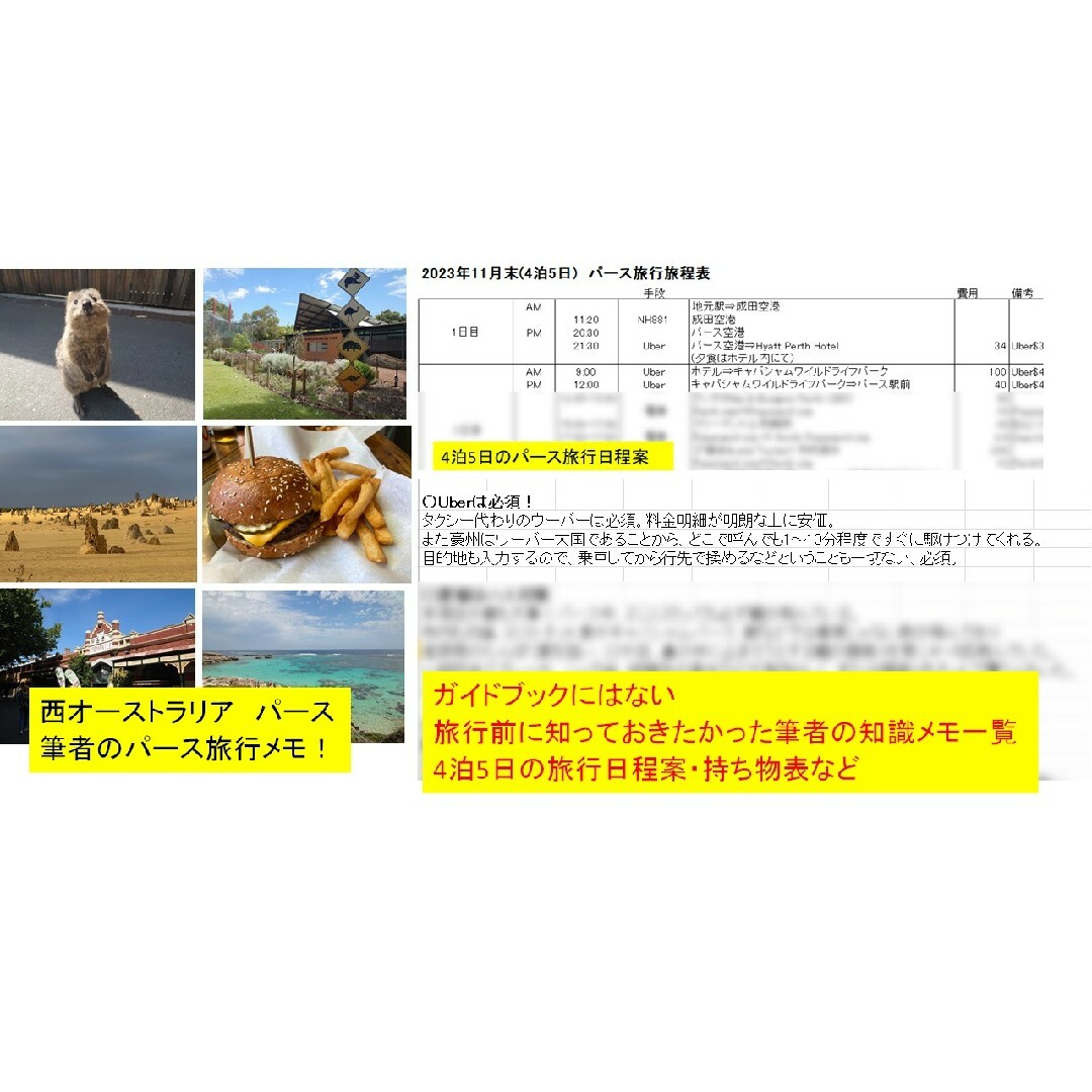 豪州パース/西オーストラリア 観光用自作資料 エンタメ/ホビーの本(地図/旅行ガイド)の商品写真