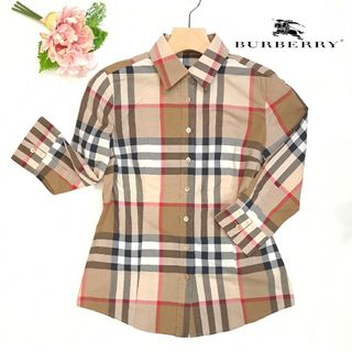 バーバリー(BURBERRY)の【美品】BURBERRY メガチェック ノバチェック 七分袖 シャツ 茶 M(シャツ/ブラウス(長袖/七分))