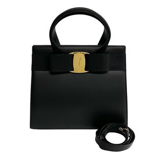 サルヴァトーレフェラガモ(Salvatore Ferragamo)の極 美品 Salvatore Ferragamo サルヴァトーレフェラガモ ヴァラリボン 金具 レザー 2way ハンドバッグ ショルダーバッグ ブラック 74050(ハンドバッグ)