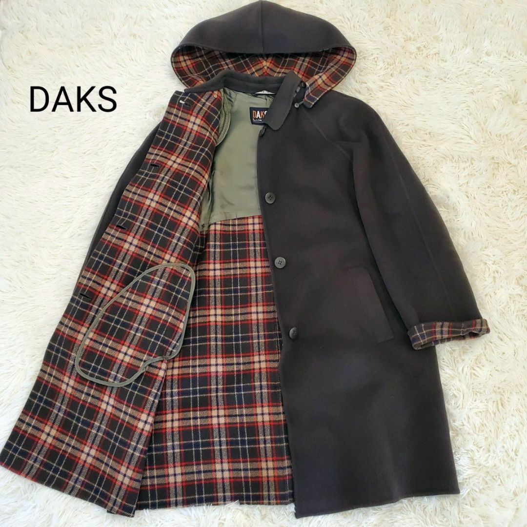 期間限定特別価格 DAKS ハウスチェックウールリバーシブルコート ...