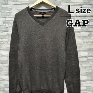 ギャップ(GAP)のGAP　ハイゲージニット　セーター　L　コットン　Vネック　グレー　USA古着(ニット/セーター)