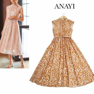 アナイ(ANAYI)の美品♡アナイ＊レオパードプリントワンピース　ロング　シフォン　オレンジ　36(ロングワンピース/マキシワンピース)